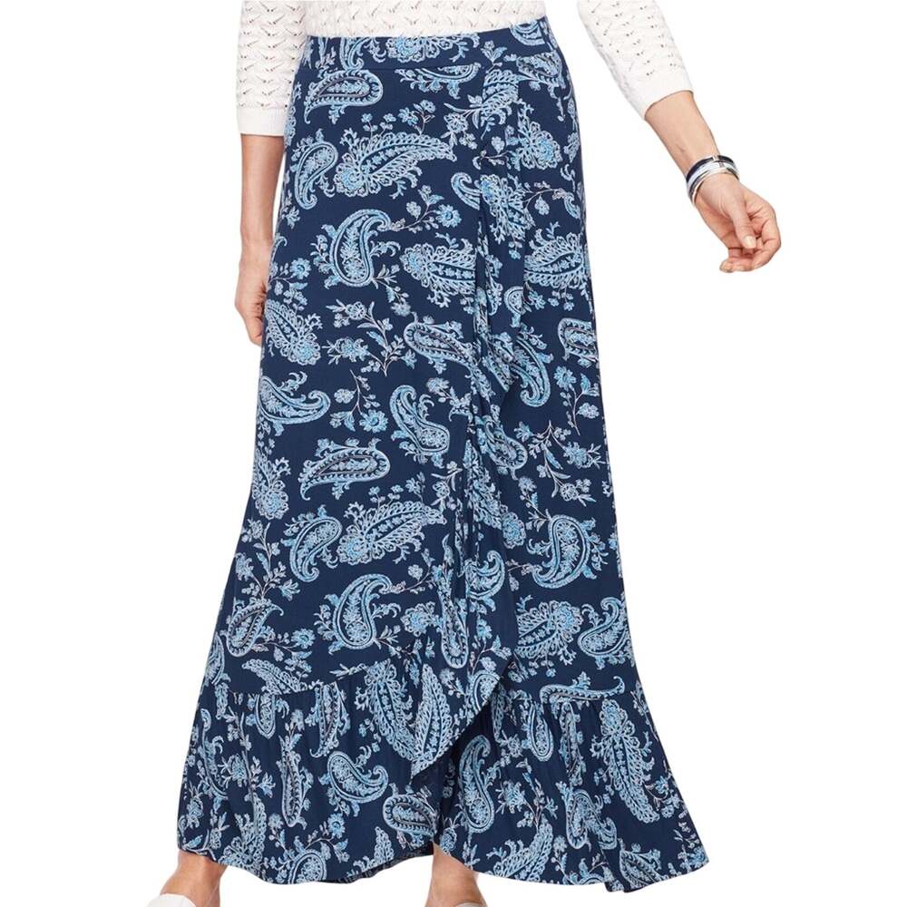 Talbots Skirt Women Medium Cascading Jersey Knit Wrap Maxi Pull On Paisley Lined